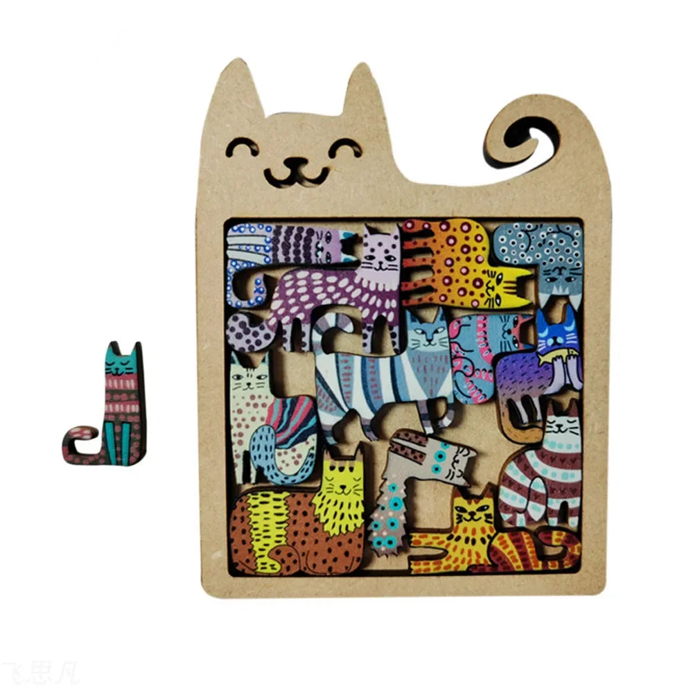 Cute Wooden Cat-Shaped Challenging Jigsaw Puzzle Toy