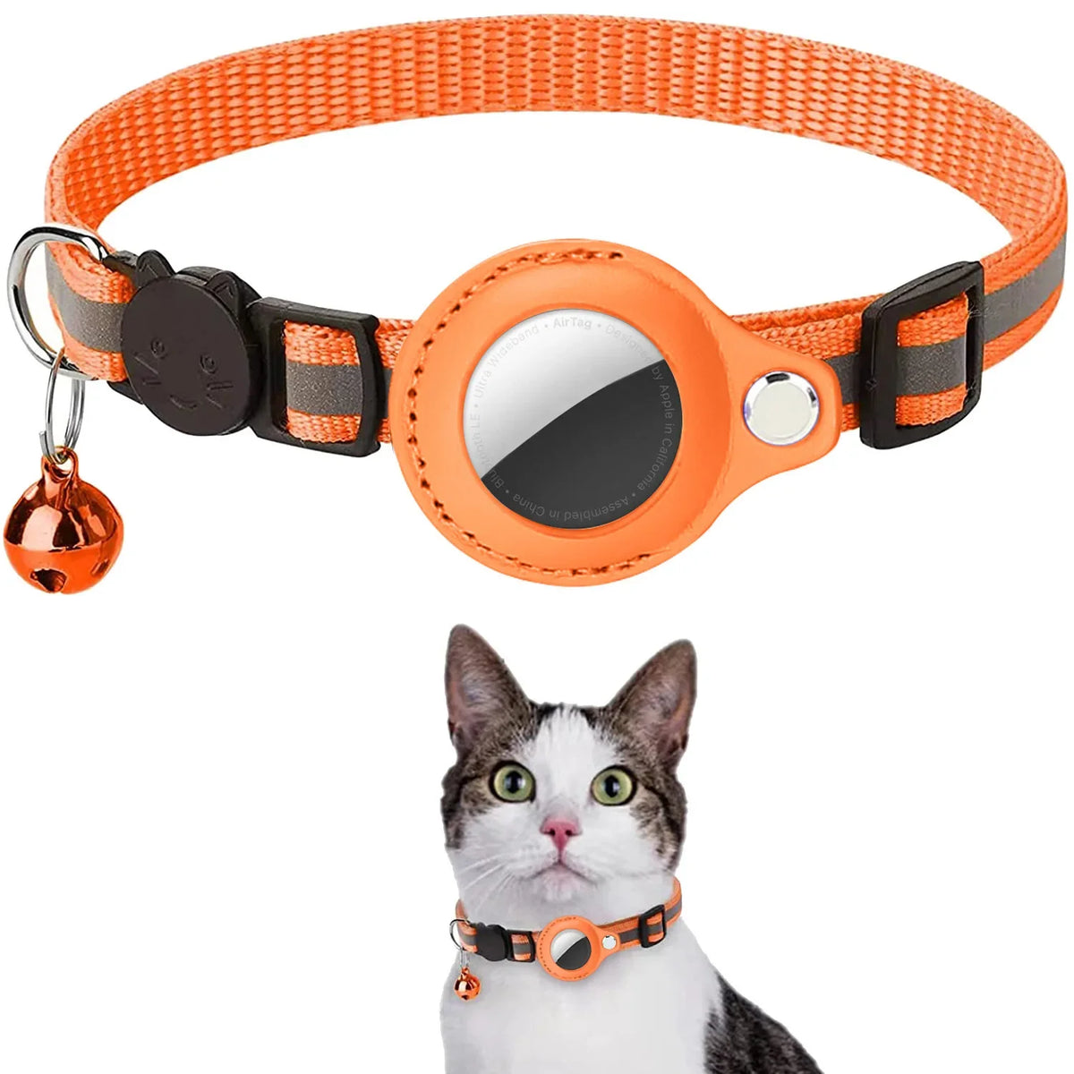 Reflective Breakaway Cat Collar with Apple AirTag Holder & Bell