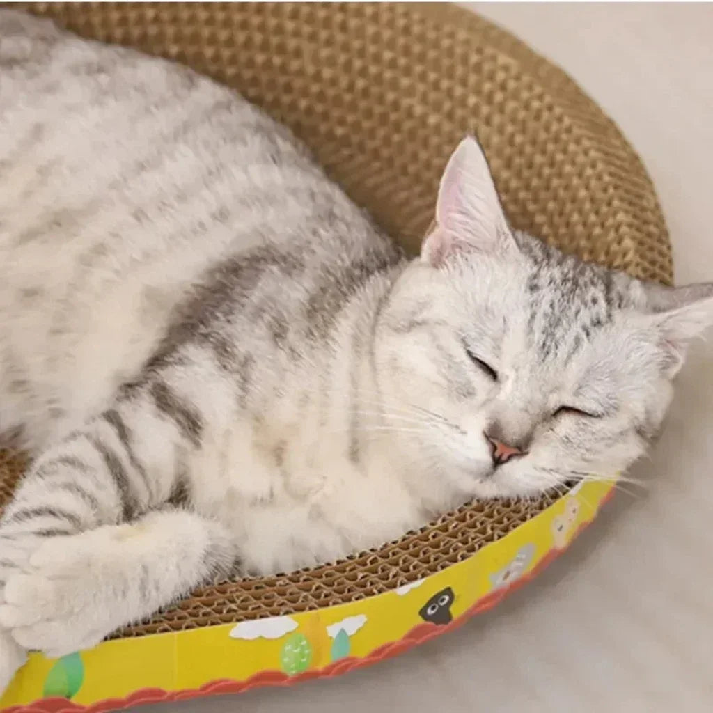 Oval Corrugated Cardboard Cat Scratching Board & Furniture Protector Nest