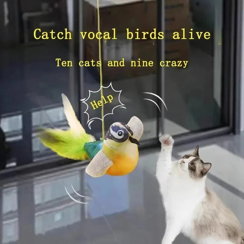 Interactive Sound-Emulating Bird Hanging Cat Toy for Boredom Relief