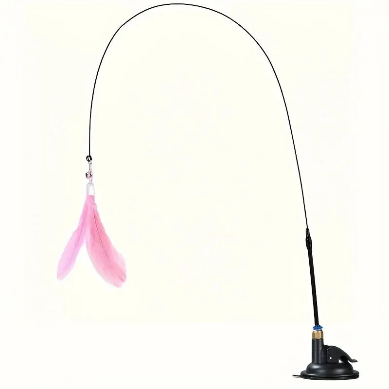 Interactive Suction Cup Cat Teaser Wand Toy with Feathers & Bell