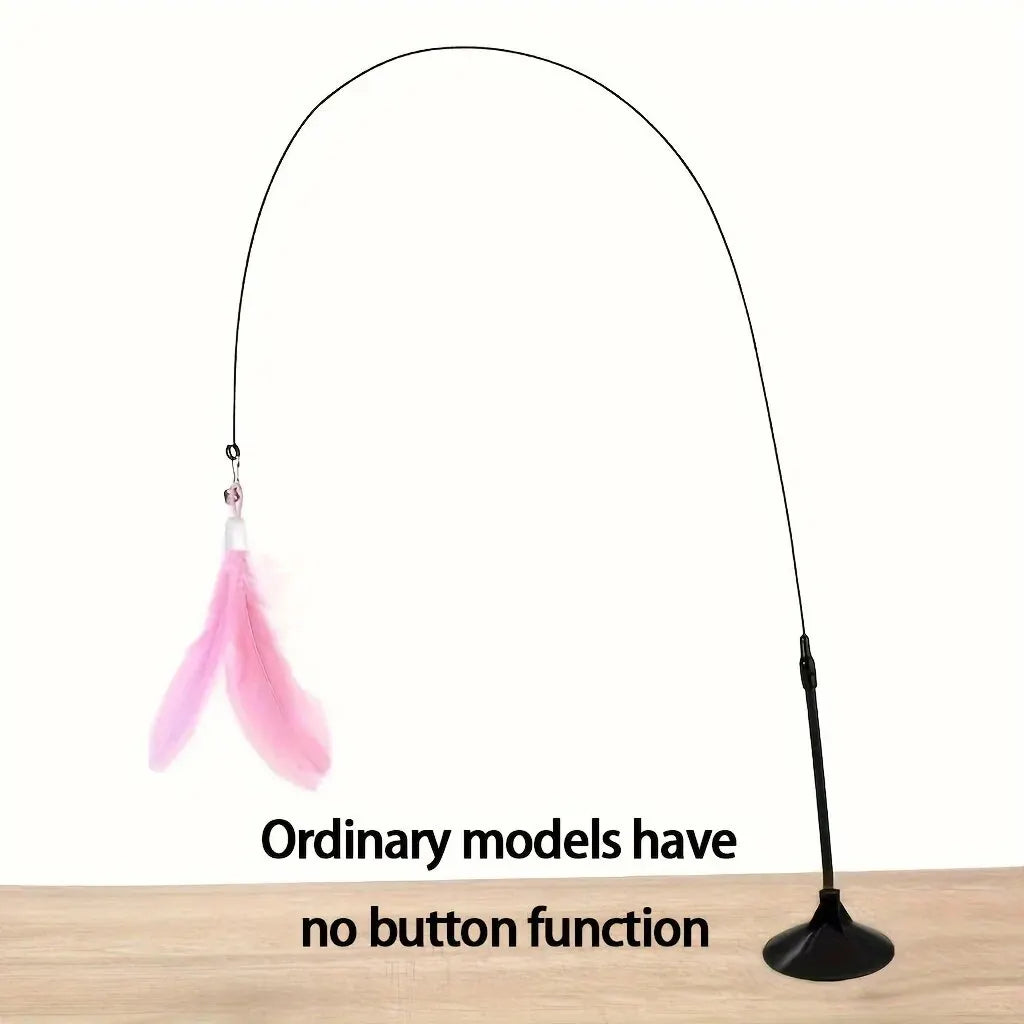 Interactive Suction Cup Cat Teaser Wand Toy with Feathers & Bell