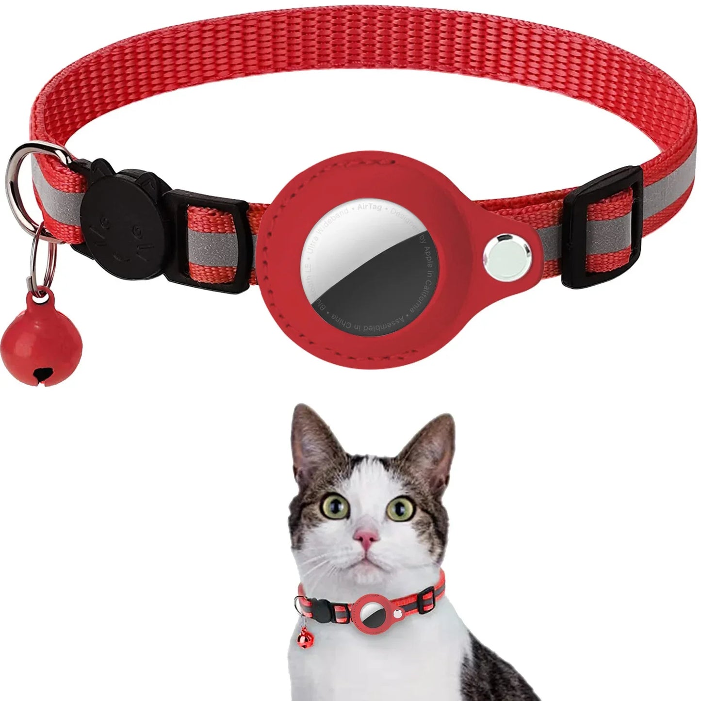 Reflective Breakaway Cat Collar with Apple AirTag Holder & Bell