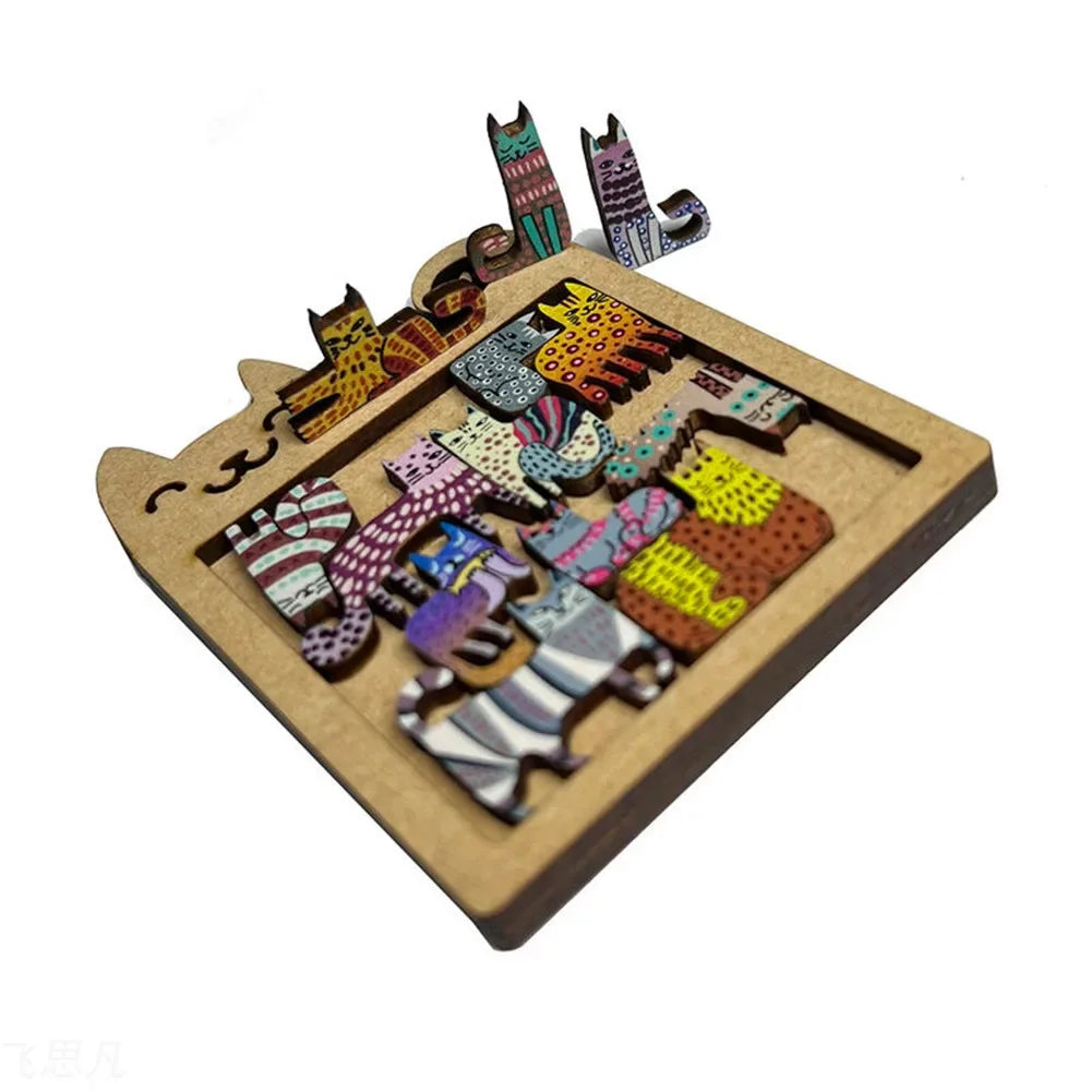 Cute Wooden Cat-Shaped Challenging Jigsaw Puzzle Toy