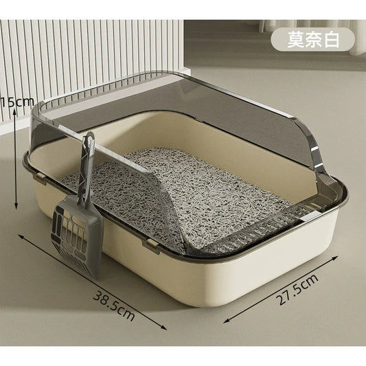 Semi-Covered Anti-Tracking Plastic Cat Litter Box with Scoop