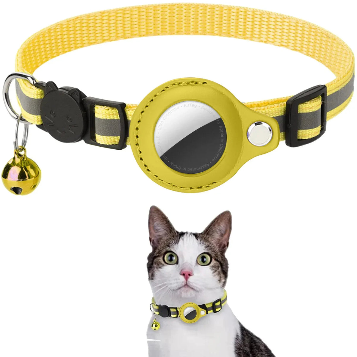 Reflective Breakaway Cat Collar with Apple AirTag Holder & Bell