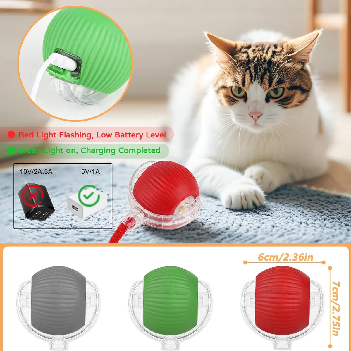 Automatic Rolling & Interactive Smart Cat Toy Ball with Faux Tail