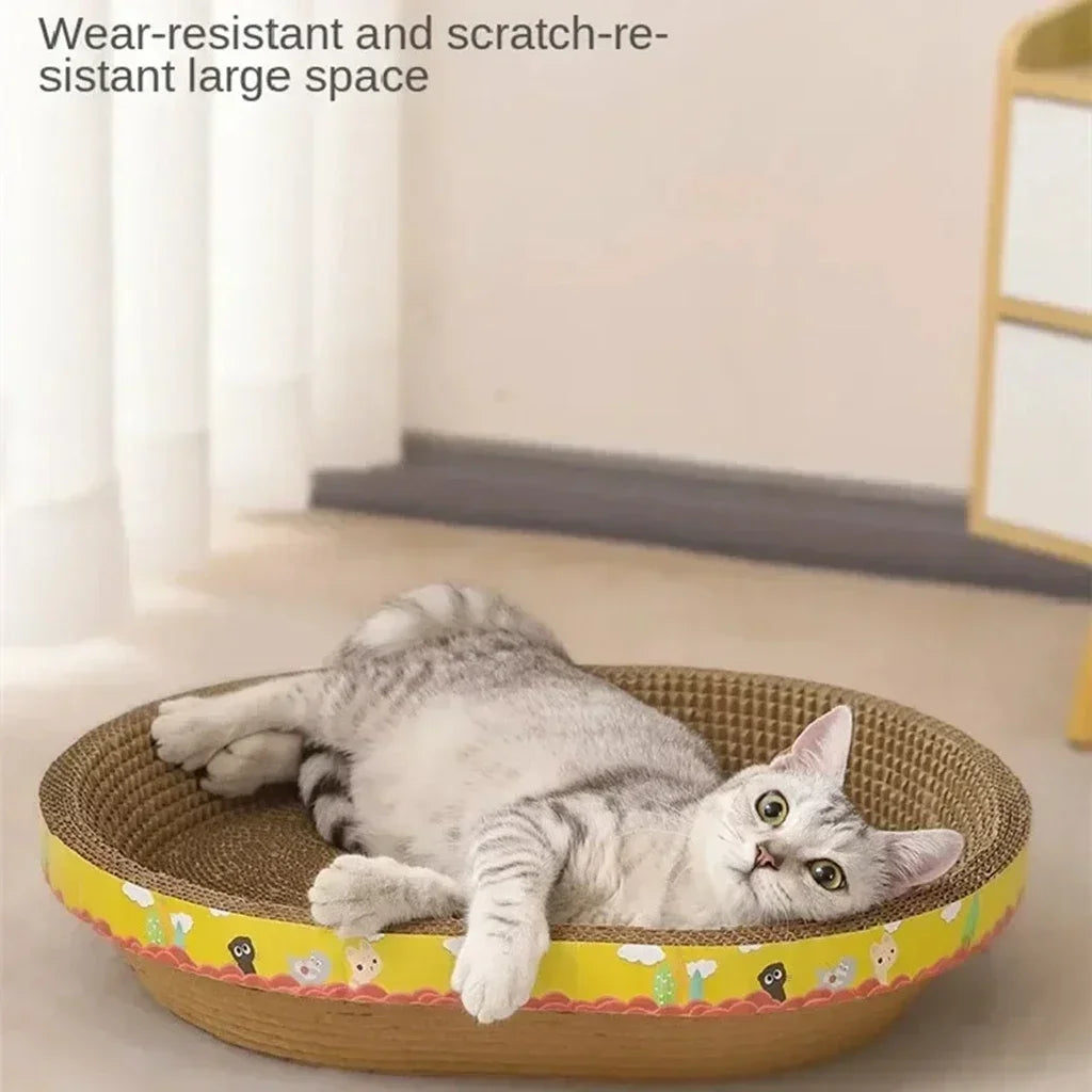 Oval Corrugated Cardboard Cat Scratching Board & Furniture Protector Nest