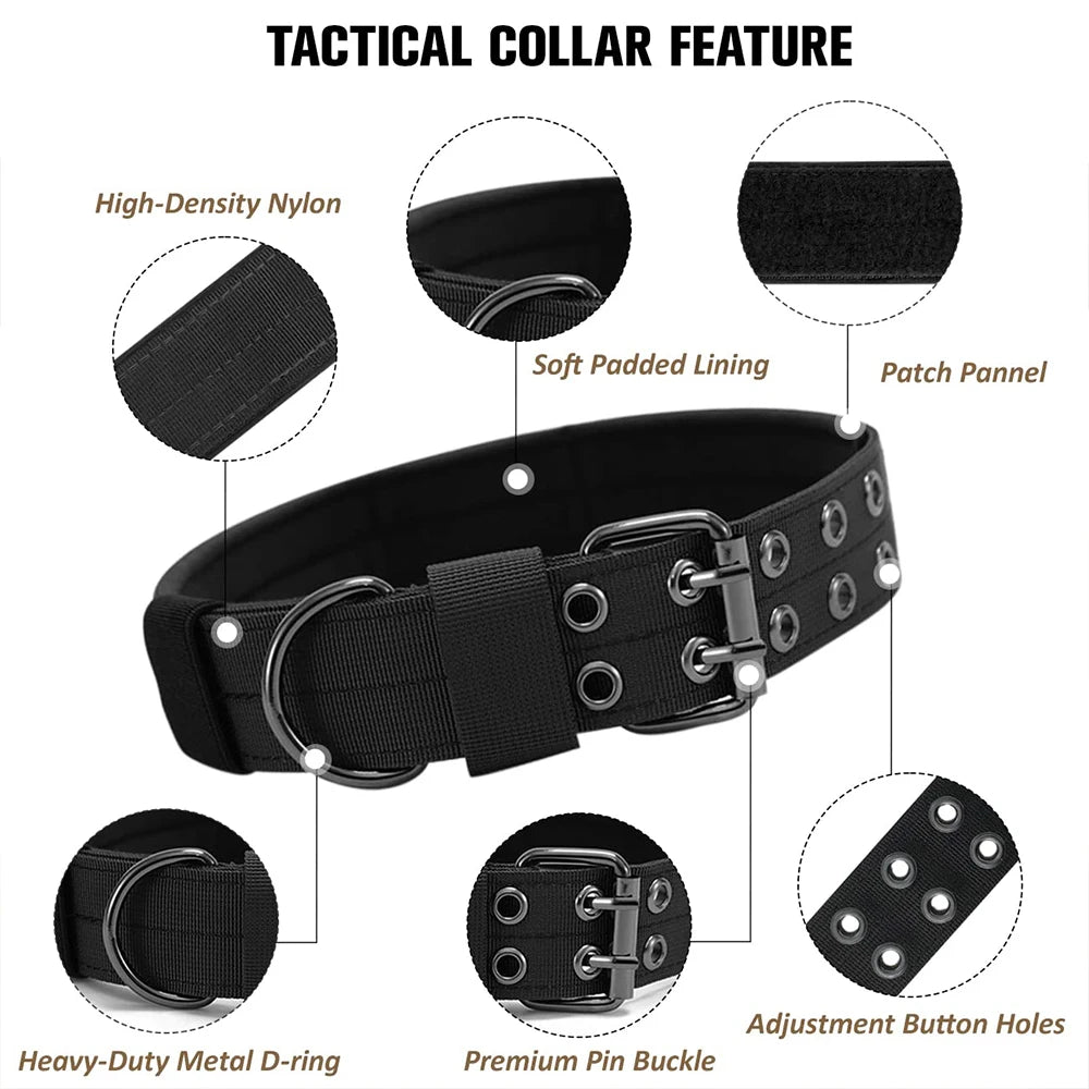 Durable Military Nylon Tactical Dog Collar for Medium & Large Dogs