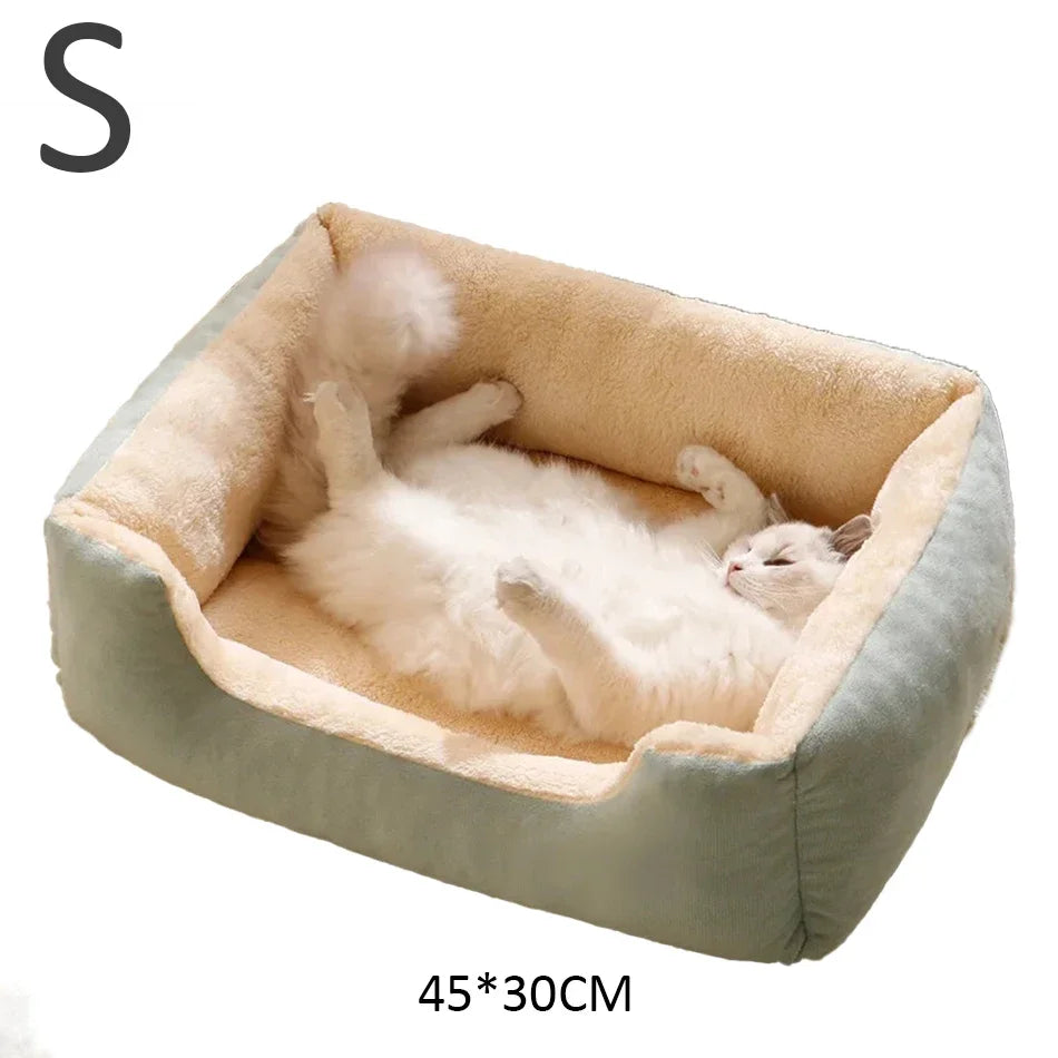 Comfortable Plush Cat & Dog Cushion Bed with Raised Rim