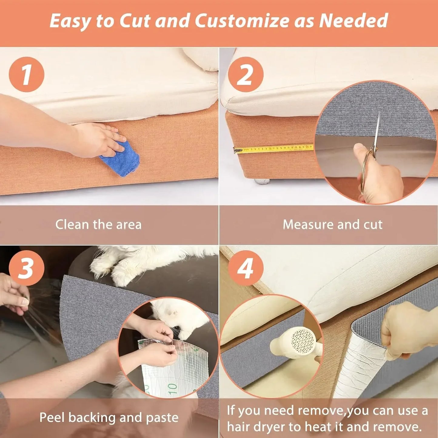Self-Adhesive Trimmable Cat Scratching Mat & Furniture Protector Carpet