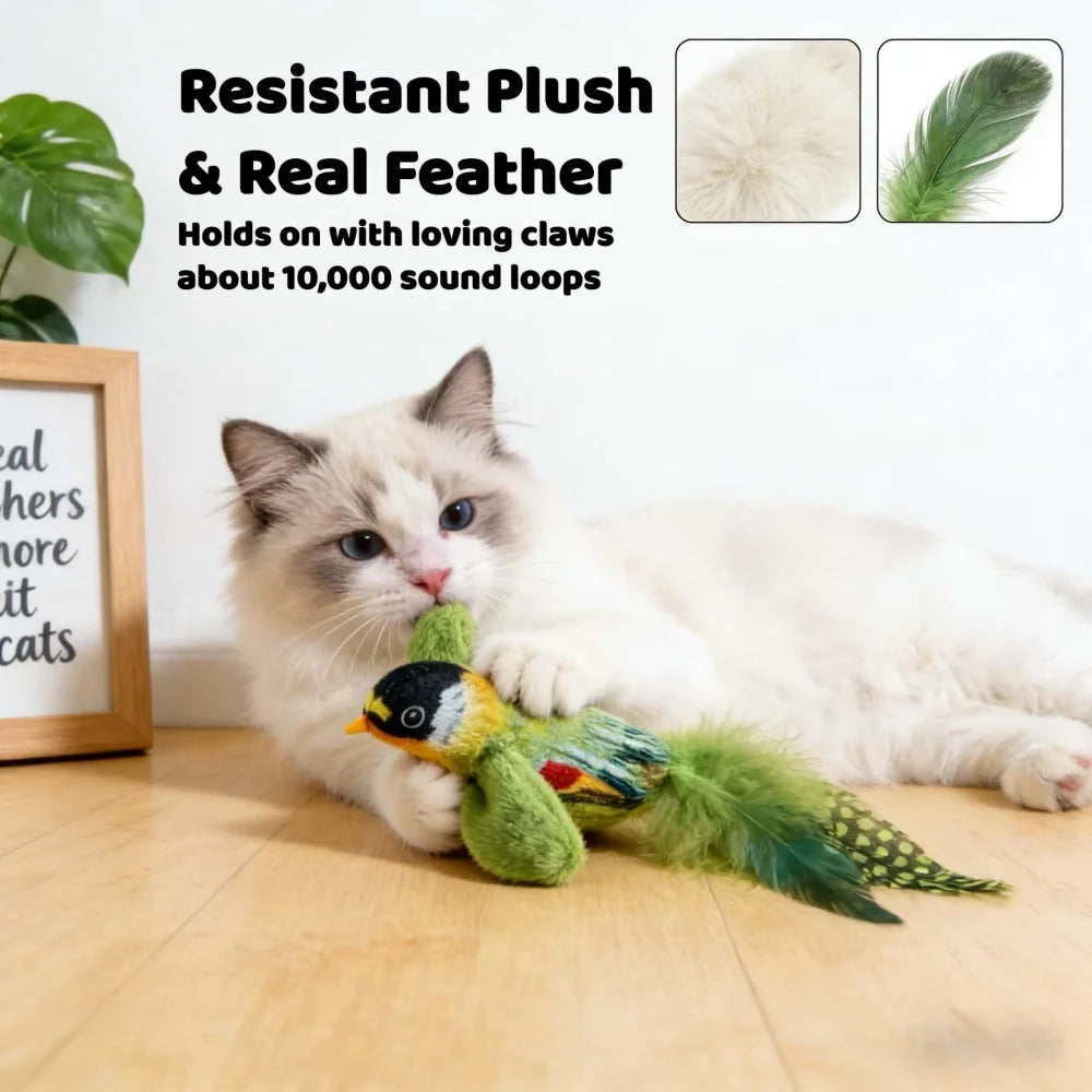 Interactive Sounding Bird Toy with Realistic Feathers for Indoor Cats