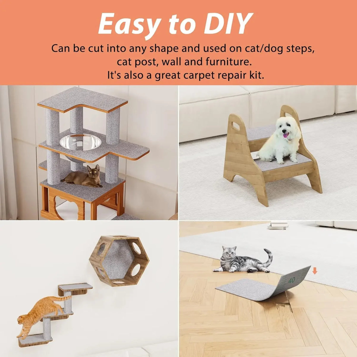 Self-Adhesive Trimmable Cat Scratching Mat & Furniture Protector Carpet