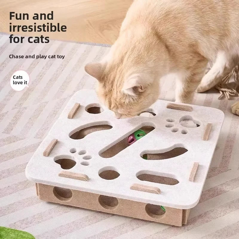 Interactive Felt Puzzle Box Cat Exercise Toy with Ball for Indoor Cats