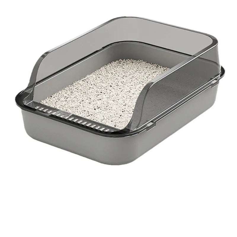 Semi-Covered Anti-Tracking Plastic Cat Litter Box with Scoop