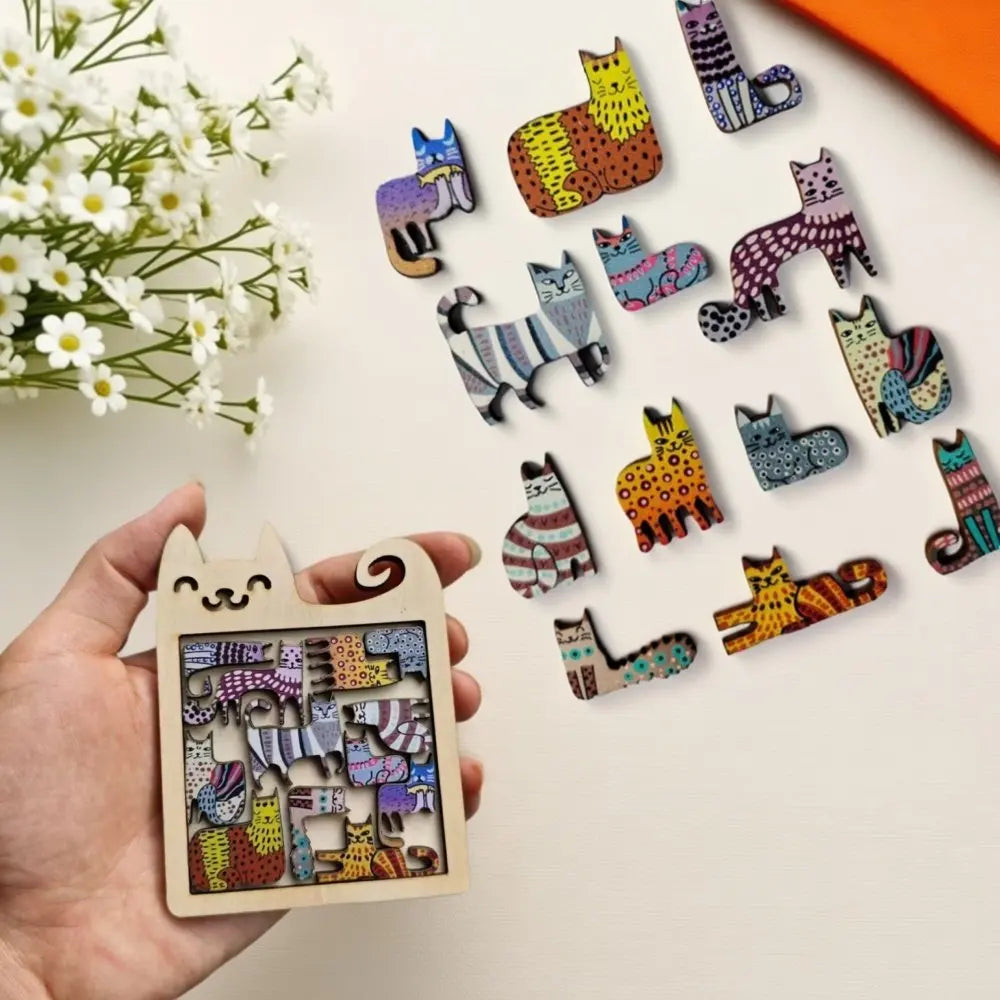 Cute Wooden Cat-Shaped Challenging Jigsaw Puzzle Toy